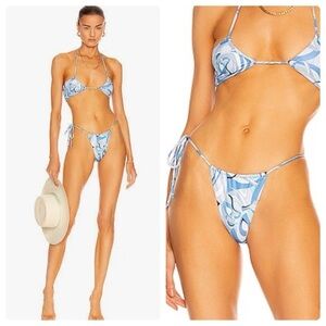 Monica Hansen | Vintage Chic String Bikini Bottom Blue Abstract | M